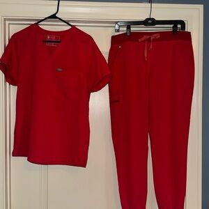 Figs Red Scrub Set Size Medium Catarina Scrub Top and Zamora Joggers